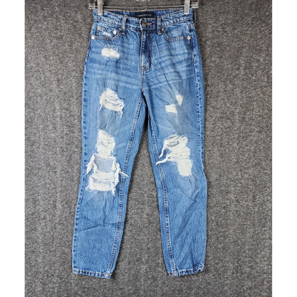 Aeropostale High-Rise Distressed Light Blue Mom Jeans Size 00